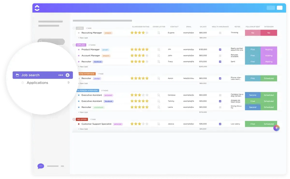 Semplifica le tue attività di ricerca di lavoro con questo modello ClickUp.