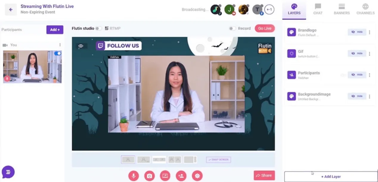 Adicionando camadas a um segmento de vídeo no Flutin