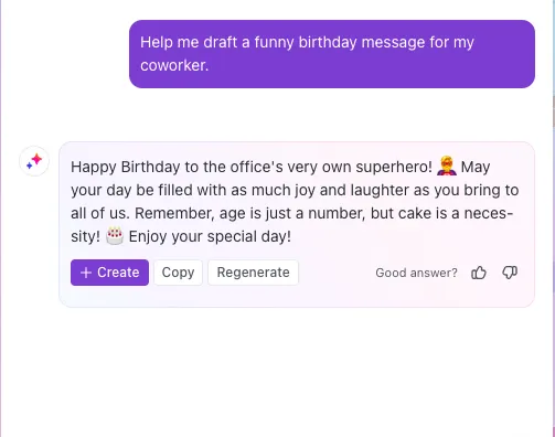 ClickUp Brain per inviare auguri di compleanno a un collega