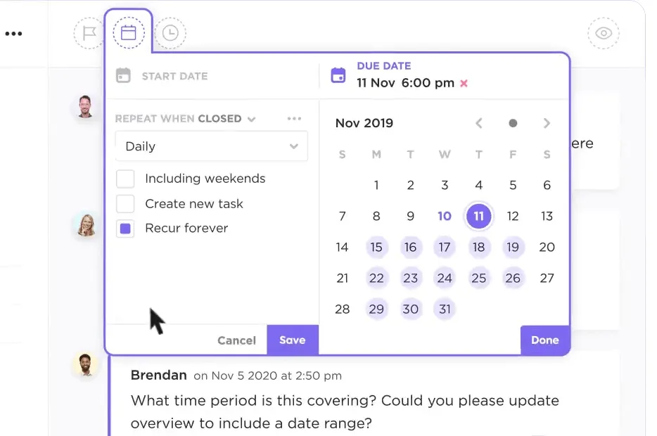 المهام المتكررة في ClickUp