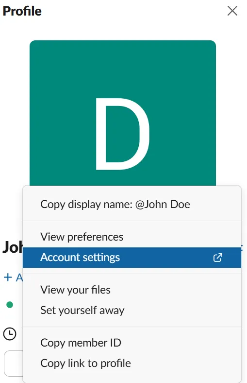 Account instellingen op Slack