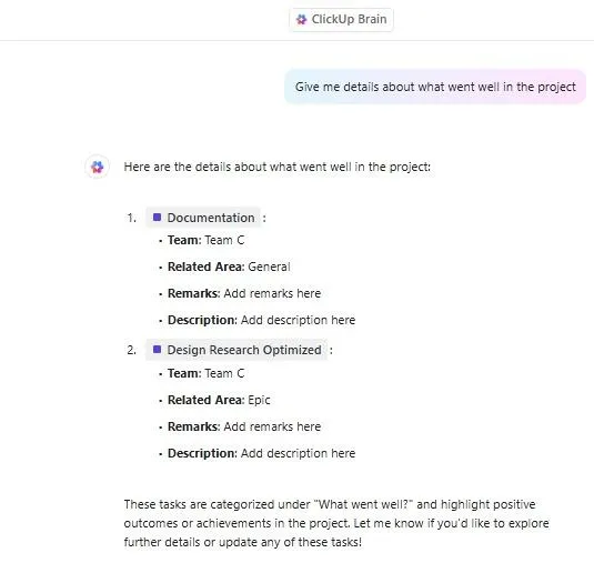 Uzyskaj szybki wgląd w wskaźniki dzięki ClickUp Brain