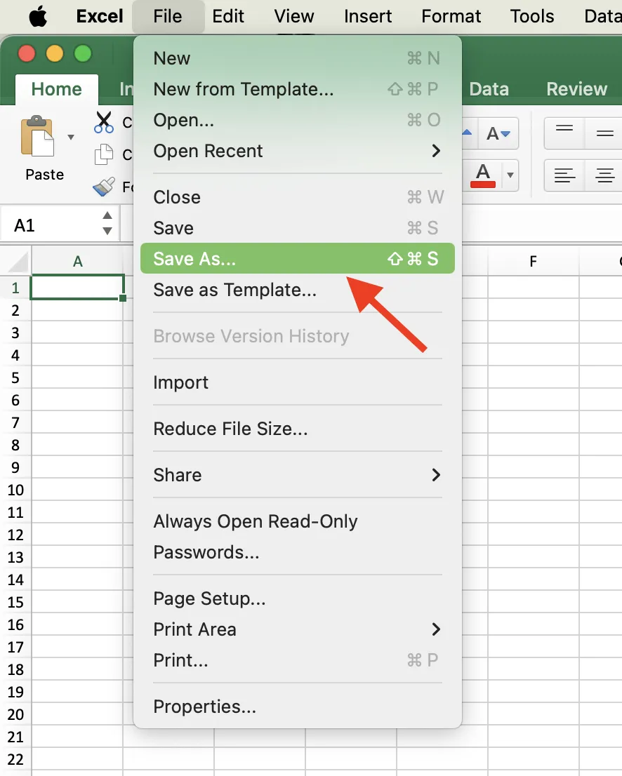 Option « Enregistrer sous » dans MS Excel
Feuille de calcul CRM