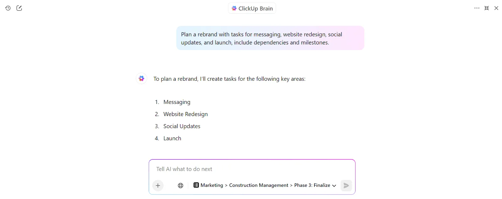 ClickUp Brain: تخطيط المشاريع المدعوم بالذكاء الاصطناعي