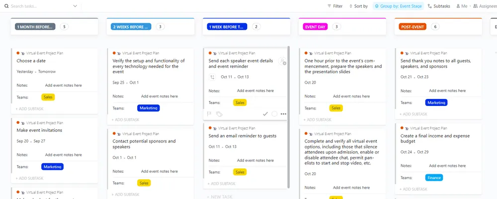 Modèle de planification de projet d'évènement virtuel par ClickUp