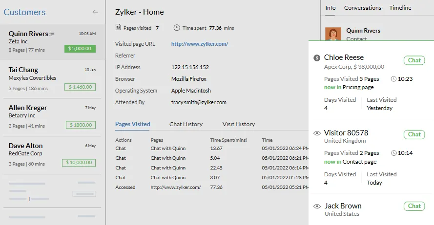 Ein Screenshot der Kundendatenbank-Software von Zoho CRM