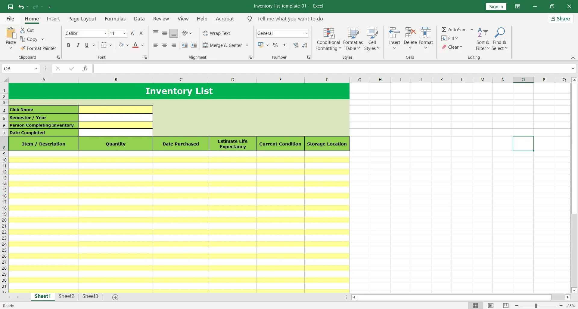 Mẫu danh sách hàng tồn kho trong Excel
