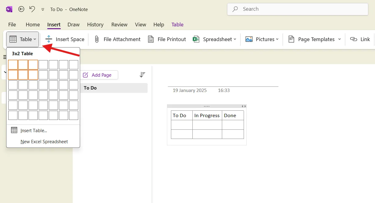 Insérer : Comment créer un tableau Kanban dans OneNote