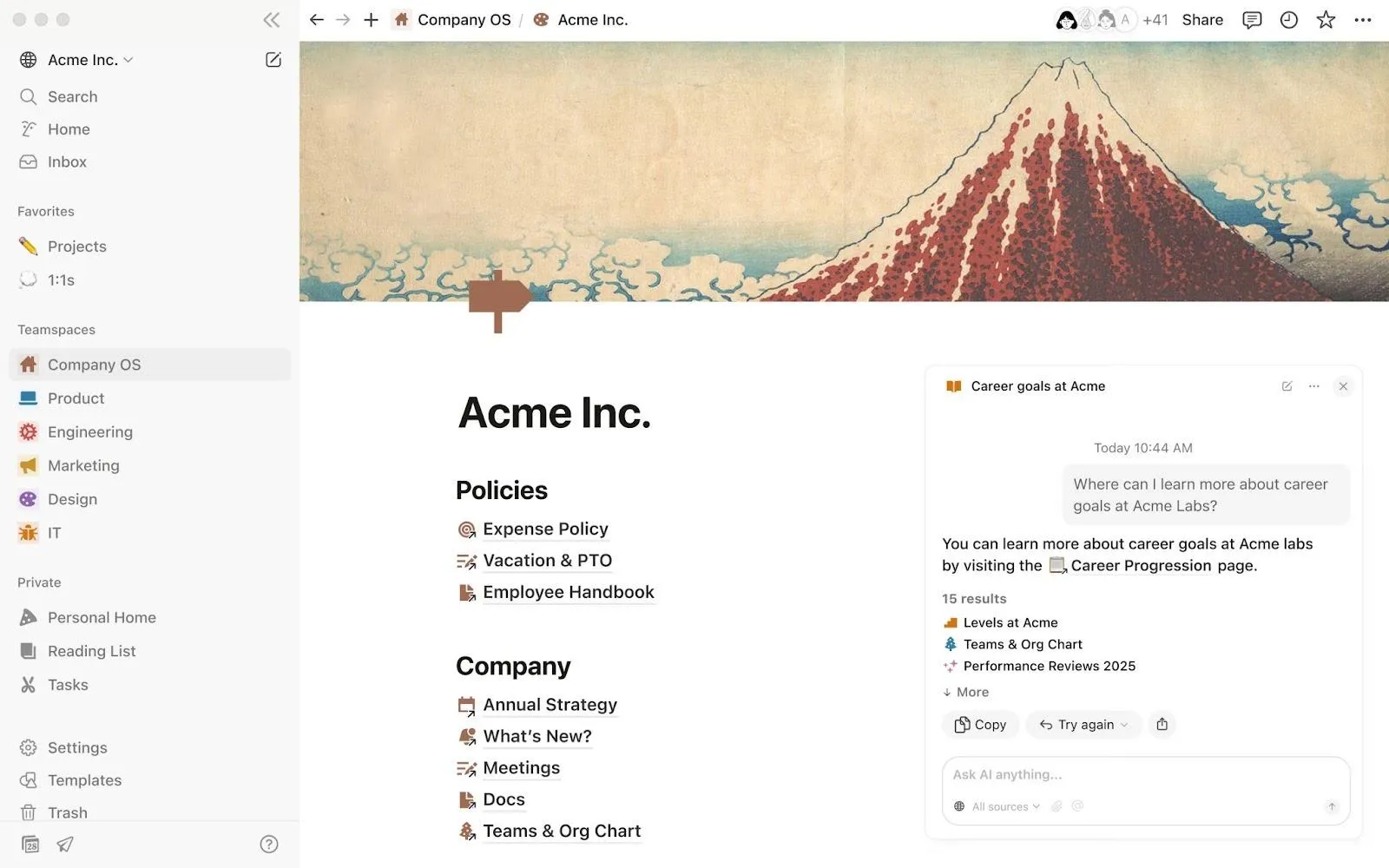 Tableau de bord Notion Enterprise : gestion des connaissances d'entreprise