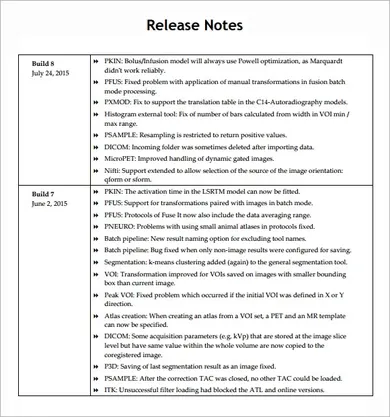 Ejemplo de plantilla de notas de lanzamiento de Microsoft Word.