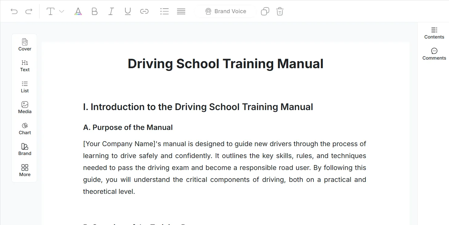 Mall för körskoleträningsmanual från Template.Net: Mall för driftsmanual