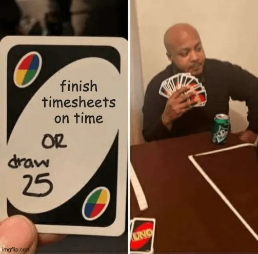 Meme sobre terminar la hoja de horas