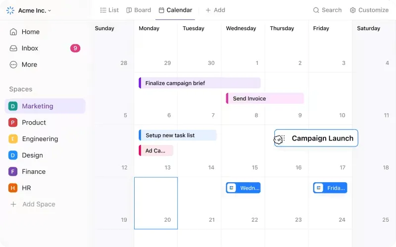 ClickUp-Kalender Ansicht