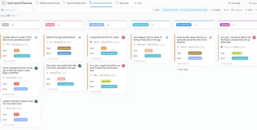 Planera, följ upp framsteg och hantera resurser under sprintplaneringen med ClickUps mall för agil sprintplanering.