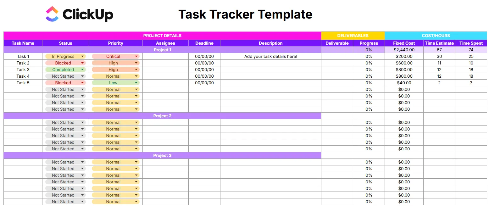 Organisez votre flux de travail à l'aide du modèle de suivi des tâches de ClickUp