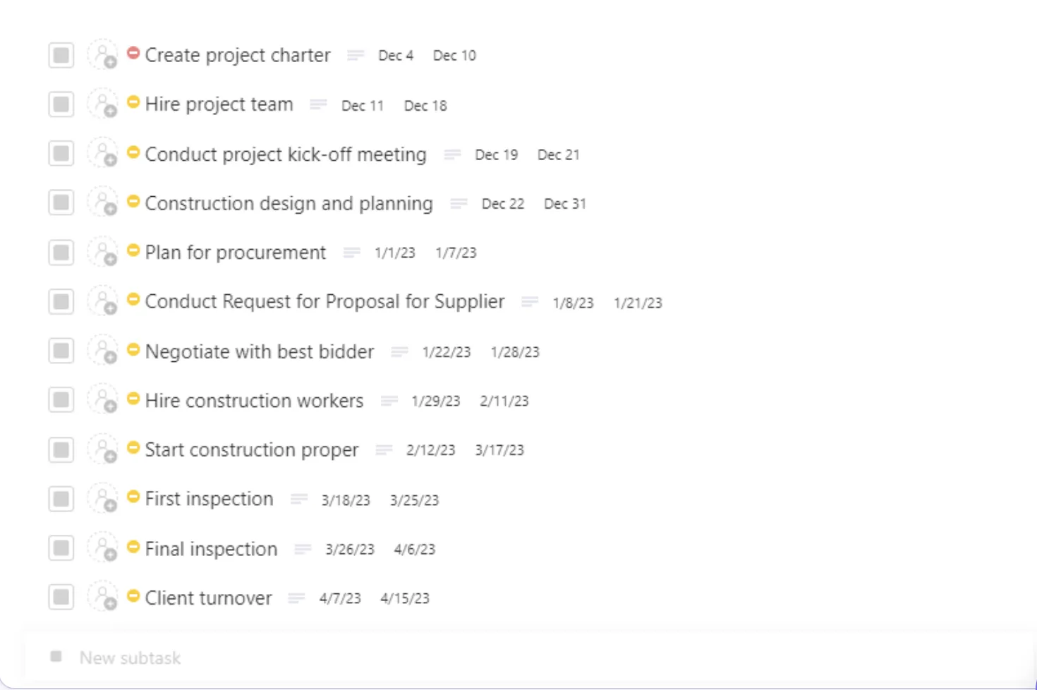 Plantilla de lista de actividades de ClickUp