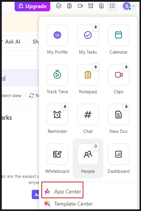 Cách thêm lịch vào Discord: 'Trung tâm ứng dụng' trong menu Hành động nhanh