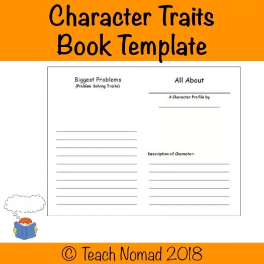 Modèle de livre sur les traits de caractère par TPT : Modèle de profil de personnage