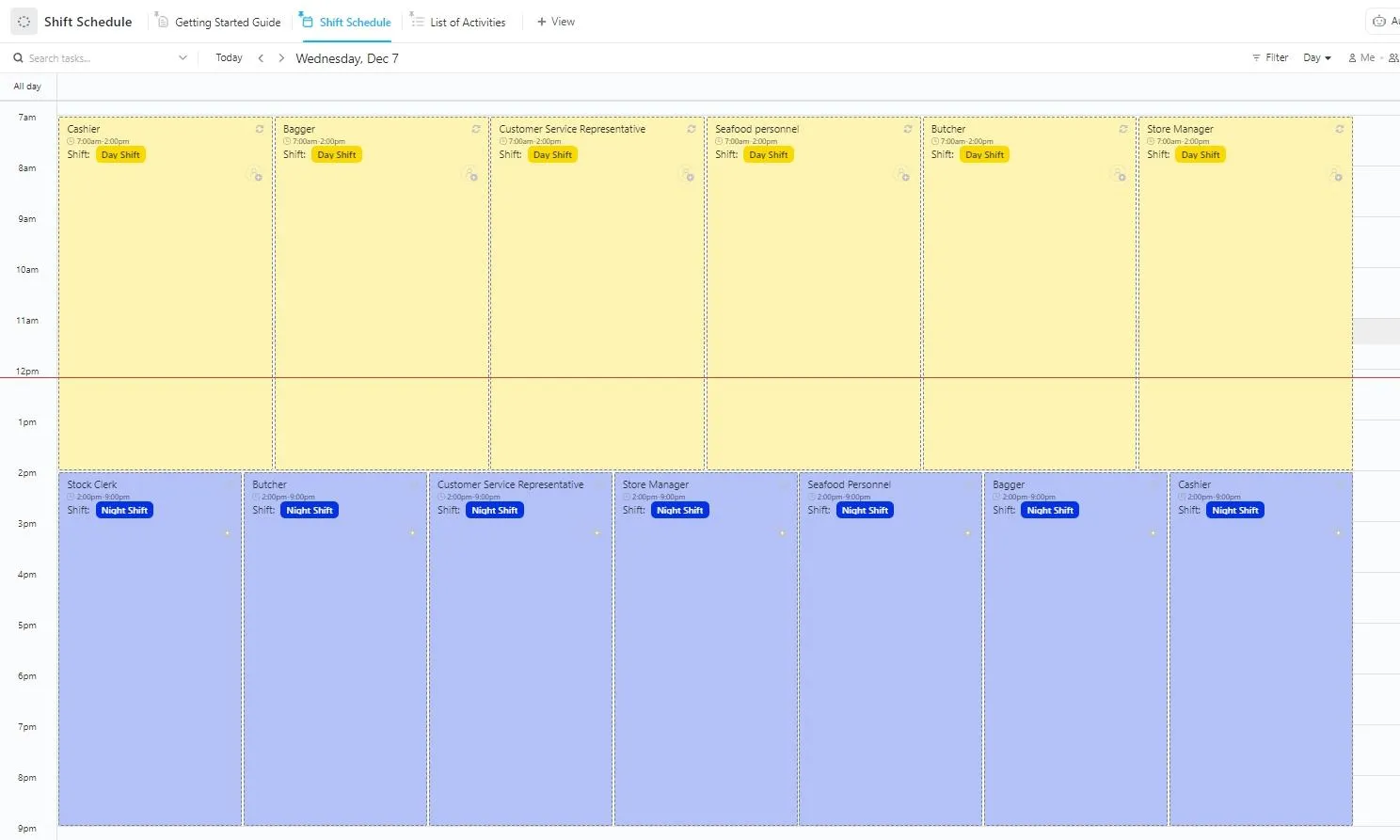 เทมเพลตตารางกะงาน ClickUp Shift