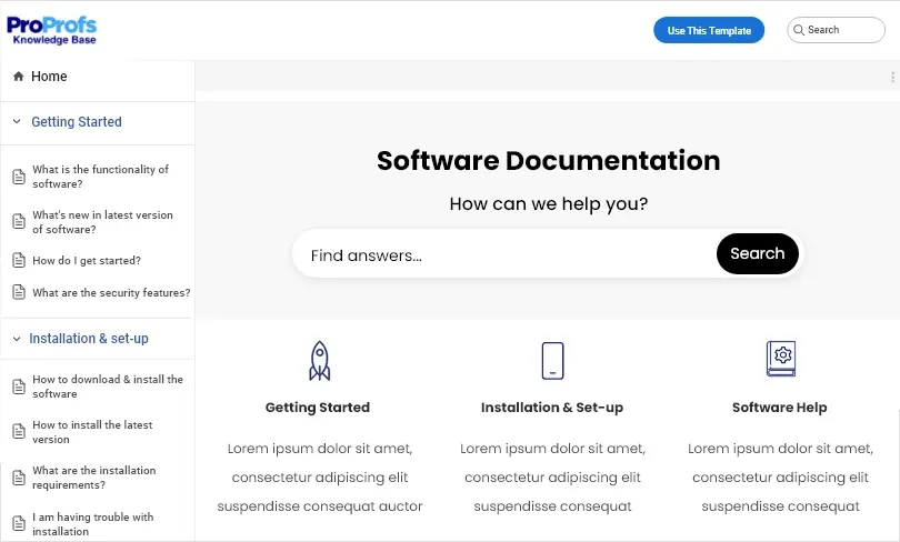 Bảng điều khiển tài liệu phần mềm ProProfs Knowledge Base