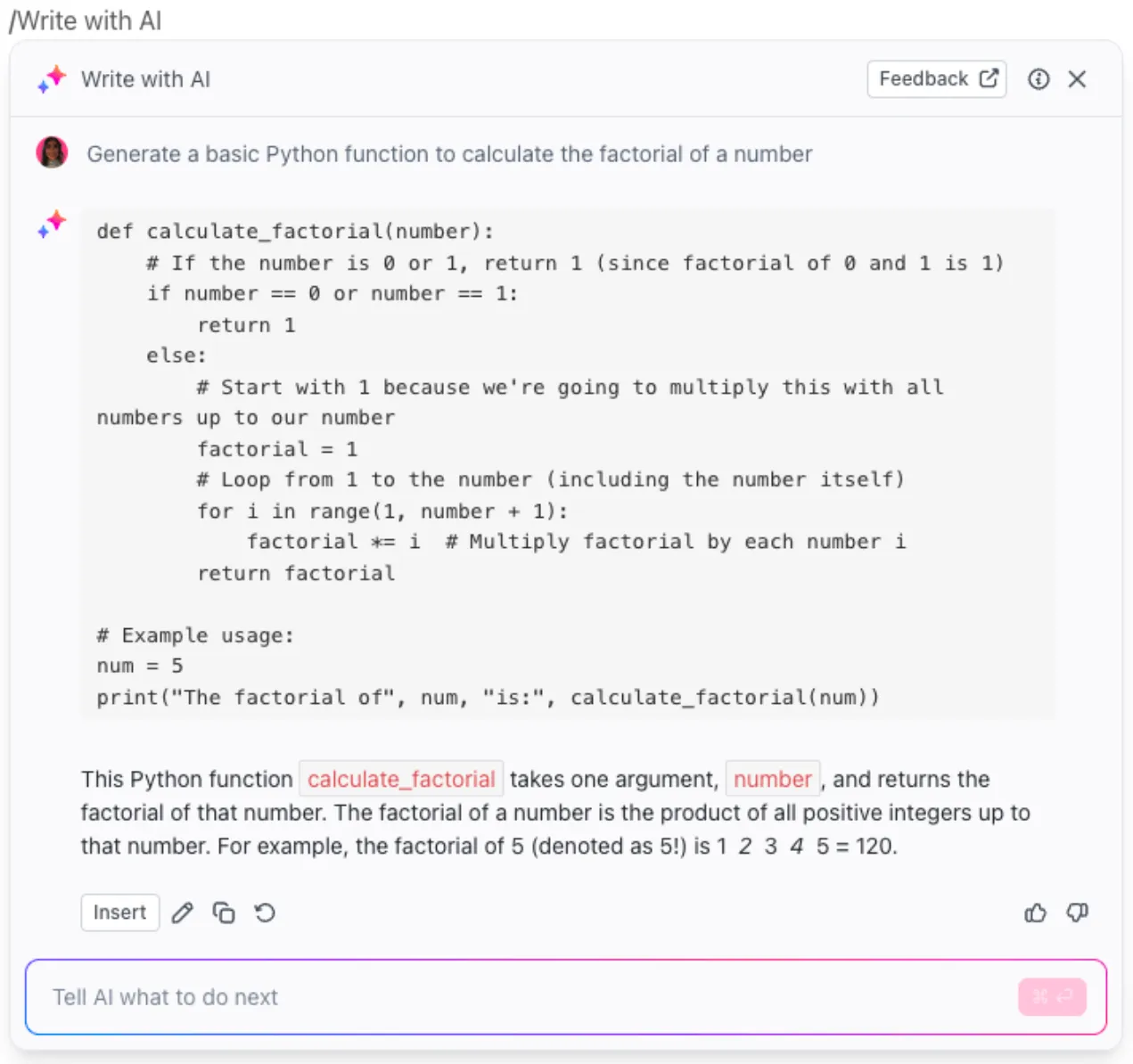 Gere código sem esforço usando entradas em linguagem natural com o ClickUp Brain.