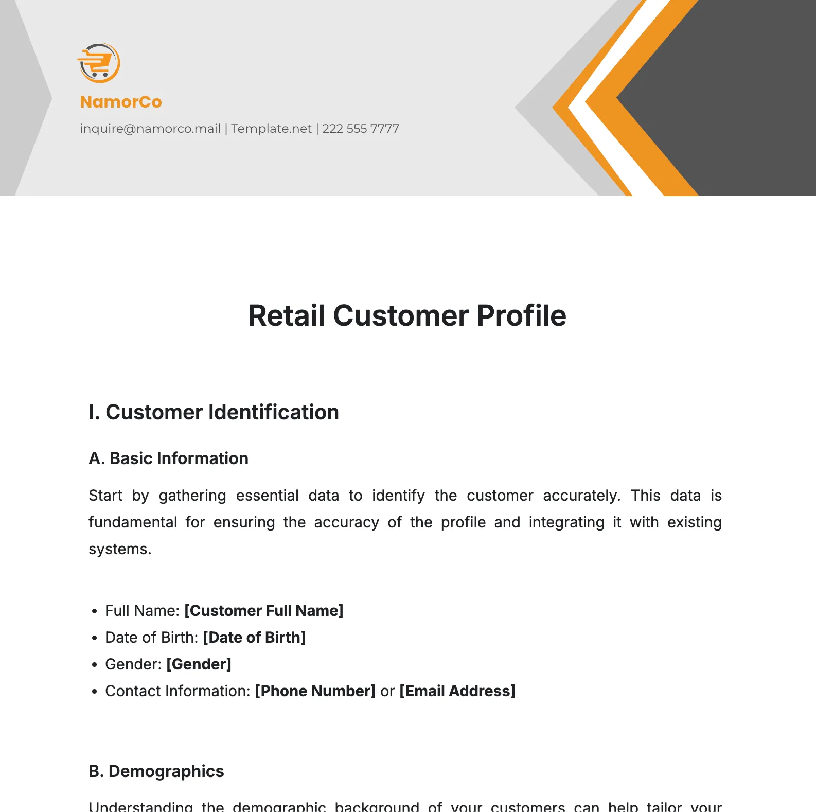 Шаблон за профил на клиент на дребно от Template.Net: шаблон за профил на клиент