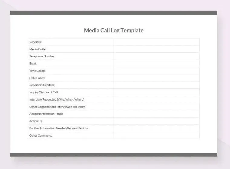 Modèle de journal d'appels Docs Media par Template.Net