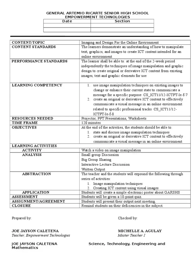 Esempi di lezioni: piano delle lezioni ICT