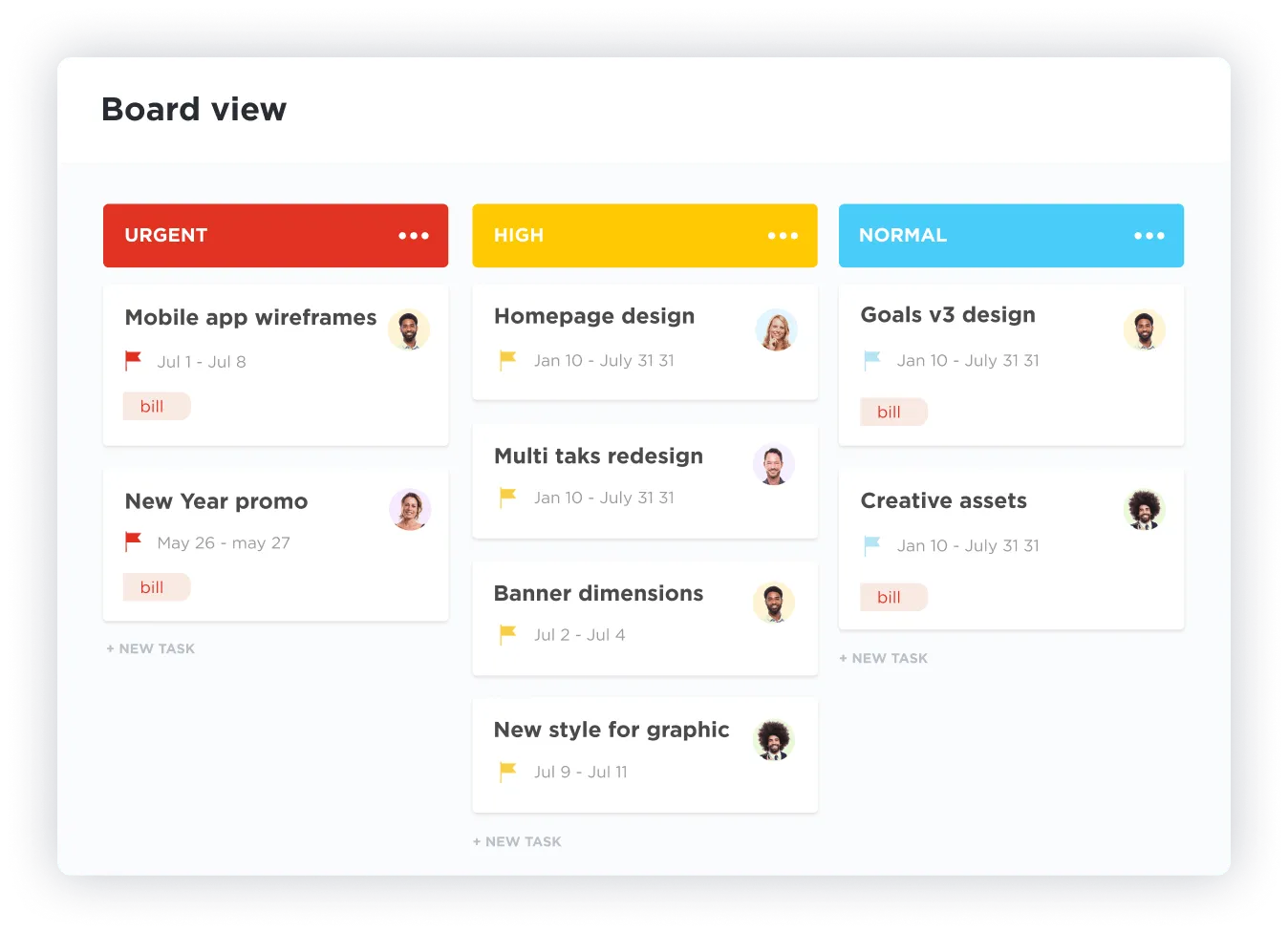 Die Projektmanagement-Plattform ClickUp zeigt Beispiele für To-do-Listen in einem Kanban-Board.