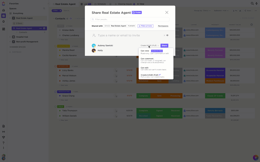 ClickUp cho phép bạn chia sẻ Quyền truy cập tùy chỉnh