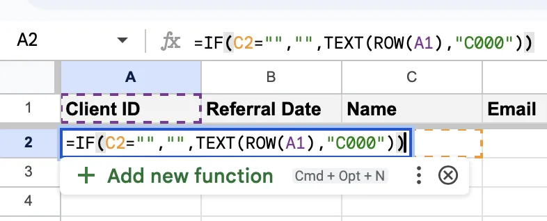 Ajouter une formule à une cellule dans Google Sheets
Feuille de calcul CRM