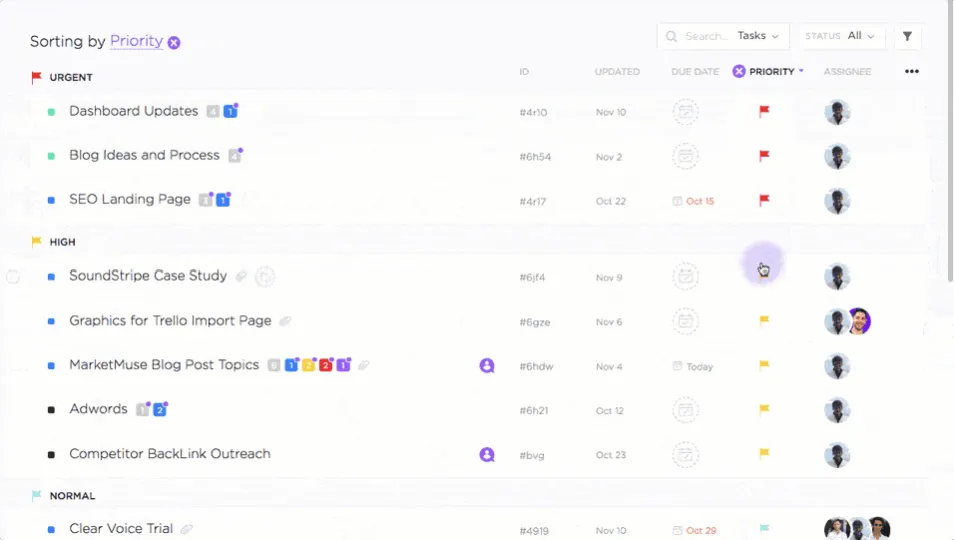 Приоритети на задачите в ClickUp