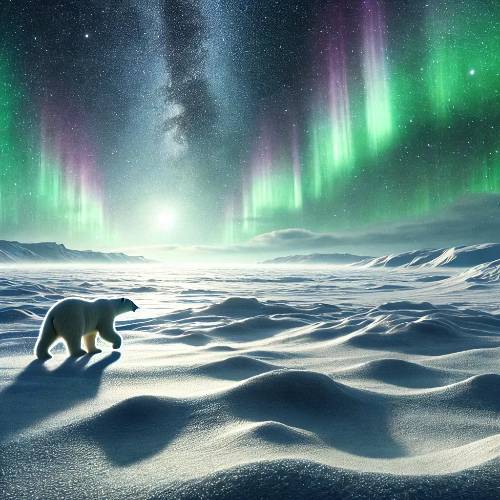 Samotny niedźwiedź polarny idący : podpowiedzi dla DALL·E 3