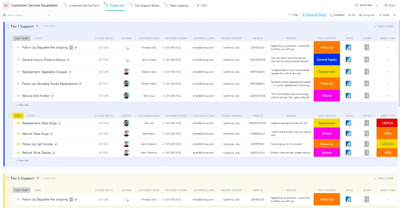 Escalade du service client ClickUp