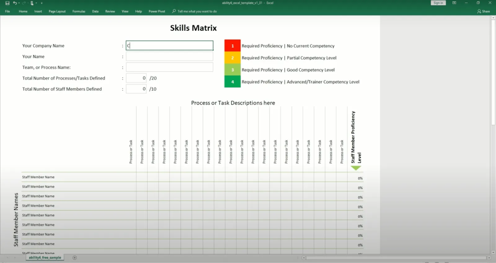 แม่แบบทักษะ Excel