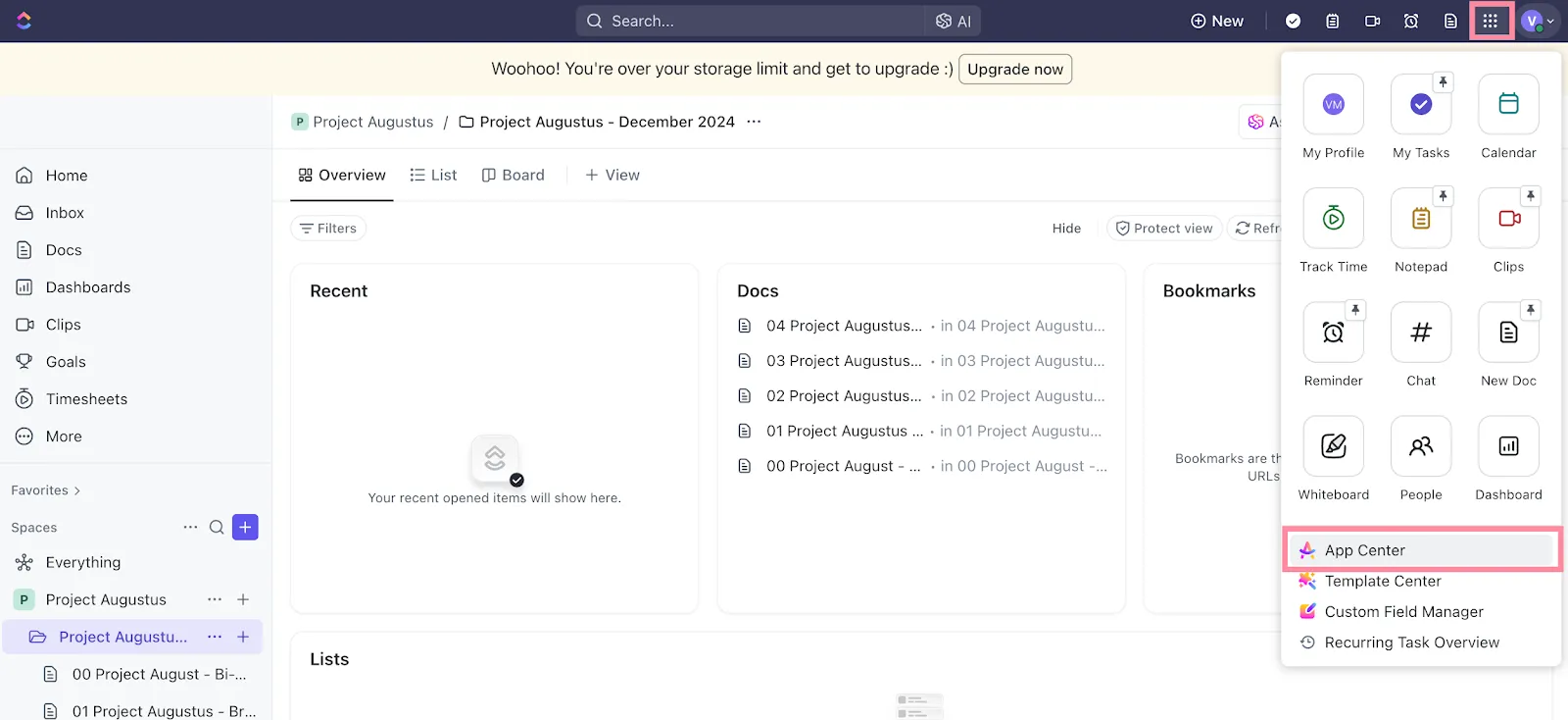 environnement de travail ClickUp