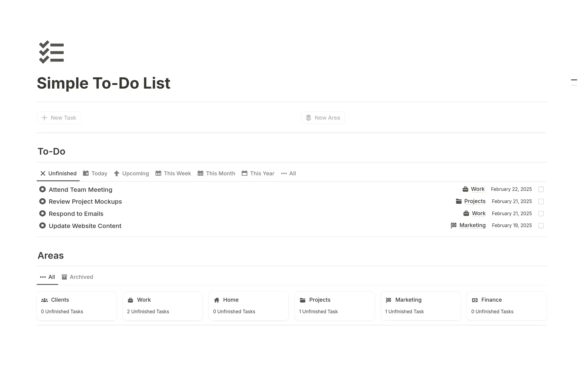 Modèle de liste à faire simple par Notion