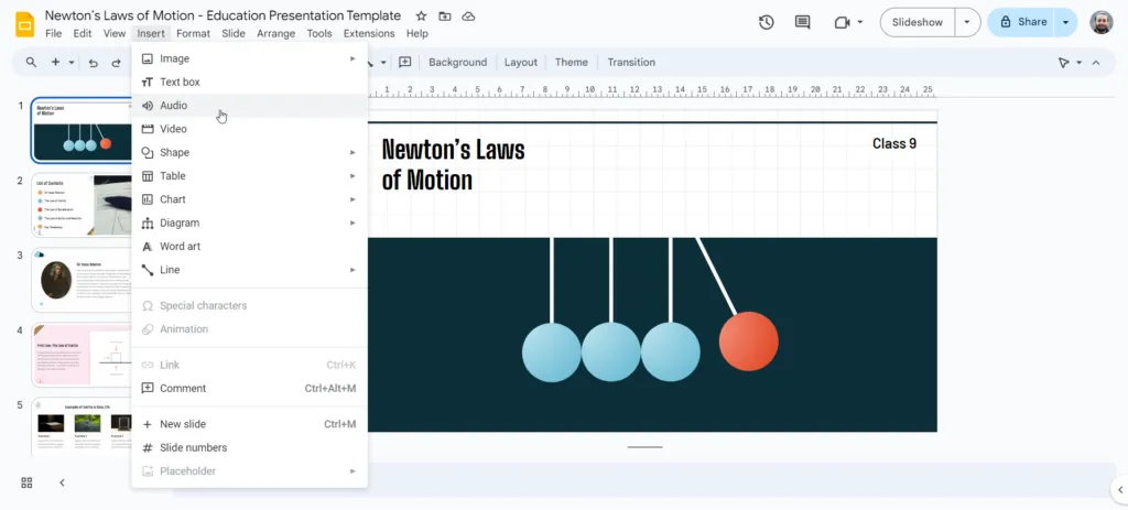 So fügen Sie Voice-Over zu Google Slides hinzu: Fügen Sie Audiodateien in Ihre Folie ein