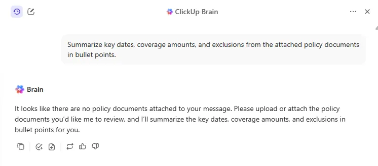 Cerca nei documenti aziendali e trova le risposte con ClickUp Brain.