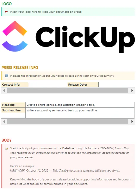 Modèle de rédaction de contenu ClickUp : modèle de plan de dissertation