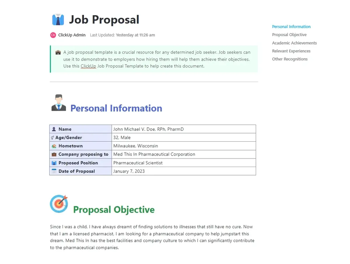 Elabora la propuesta de trabajo perfecta con la plantilla de propuestas de trabajo de ClickUp