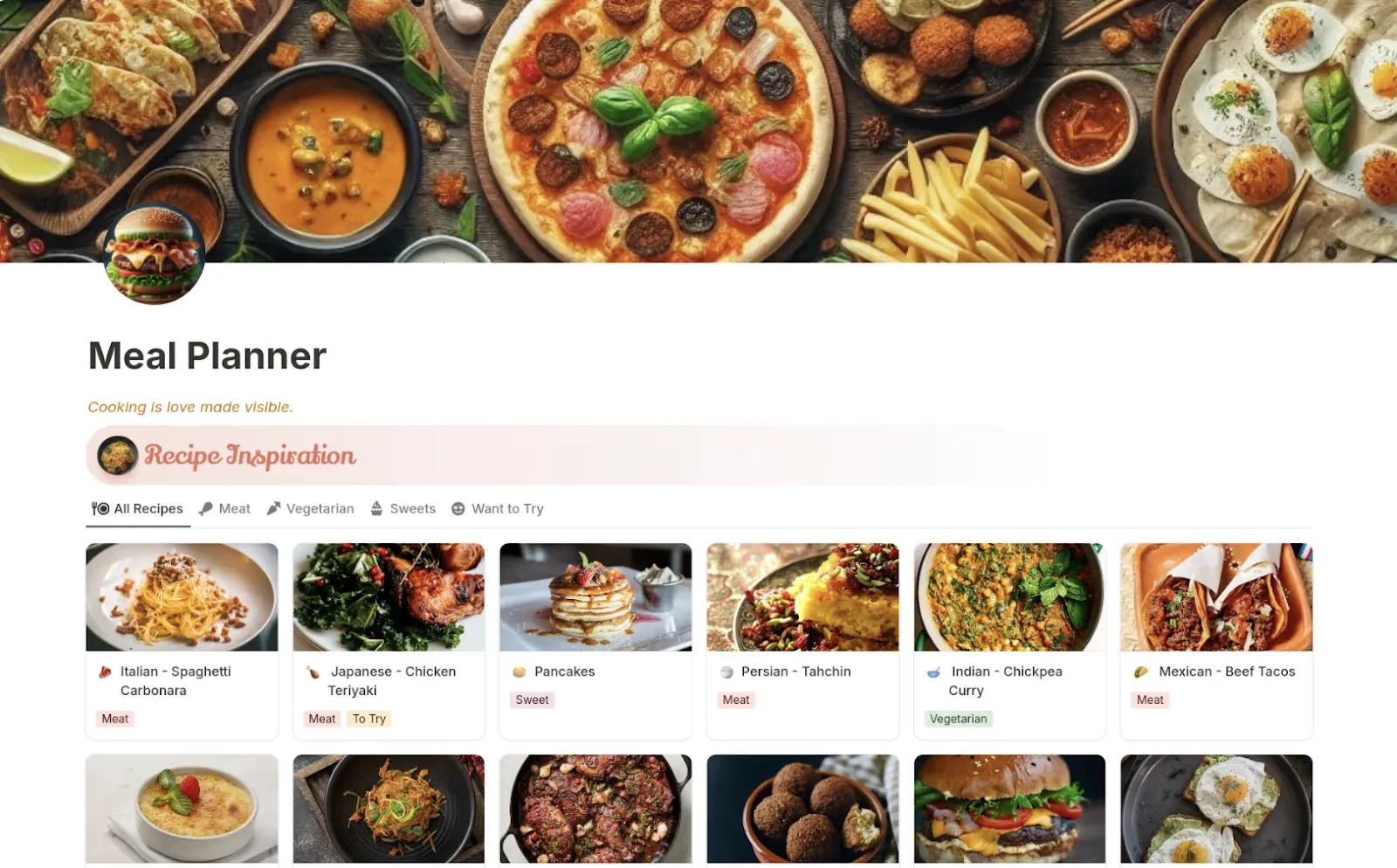 Planificateur de repas esthétique via Notion