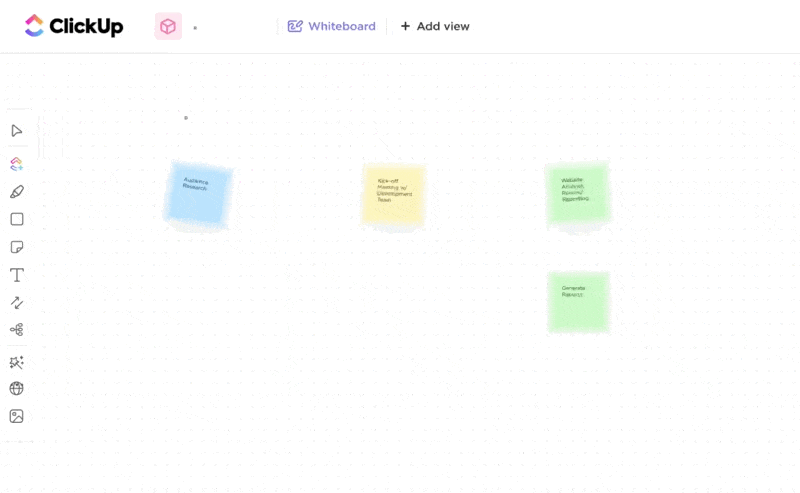 Pizarras de ClickUp con funciones colaborativas (gif)