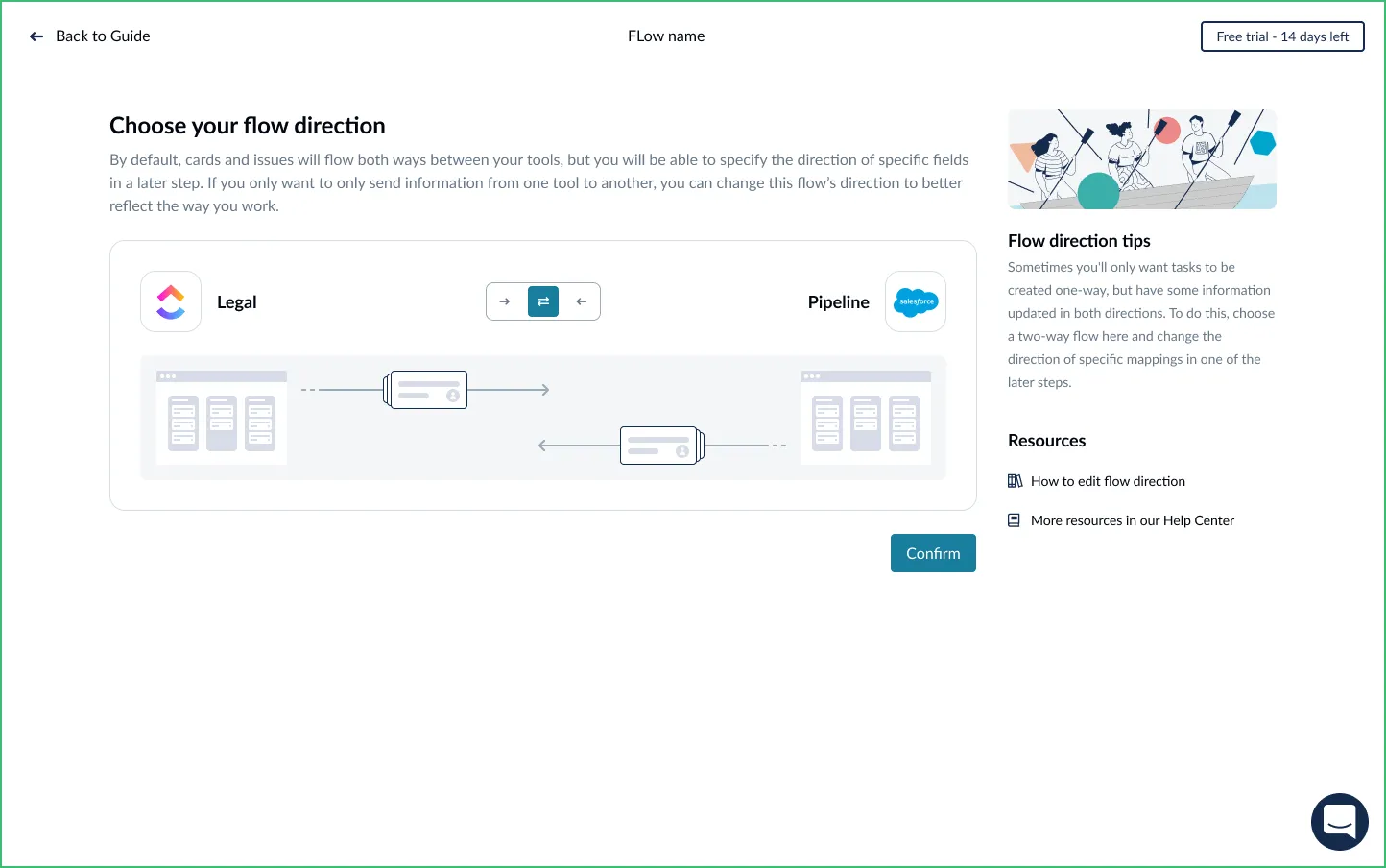 Wählen Sie die Richtung Flow ClickUp Salesforce