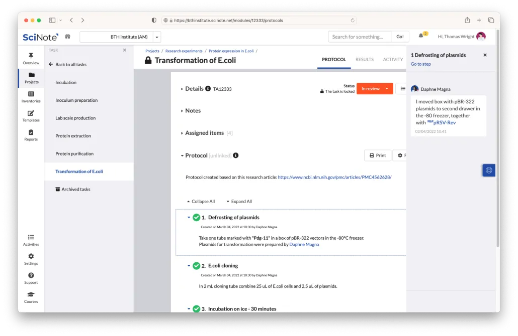 SciNote Manuscript Writer ist ein erweitertes Feature, das in die SciNote-Plattform für elektronische Laborjournale (ELN) integriert ist.