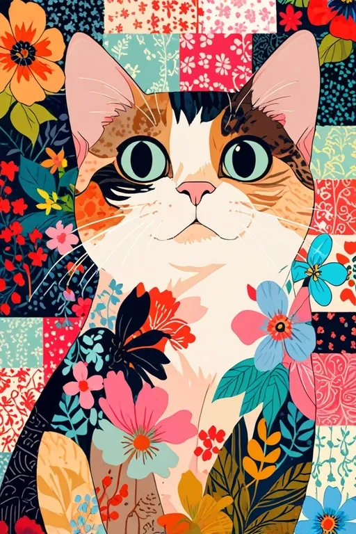 Pôster de gato com arte geométrica abstrata