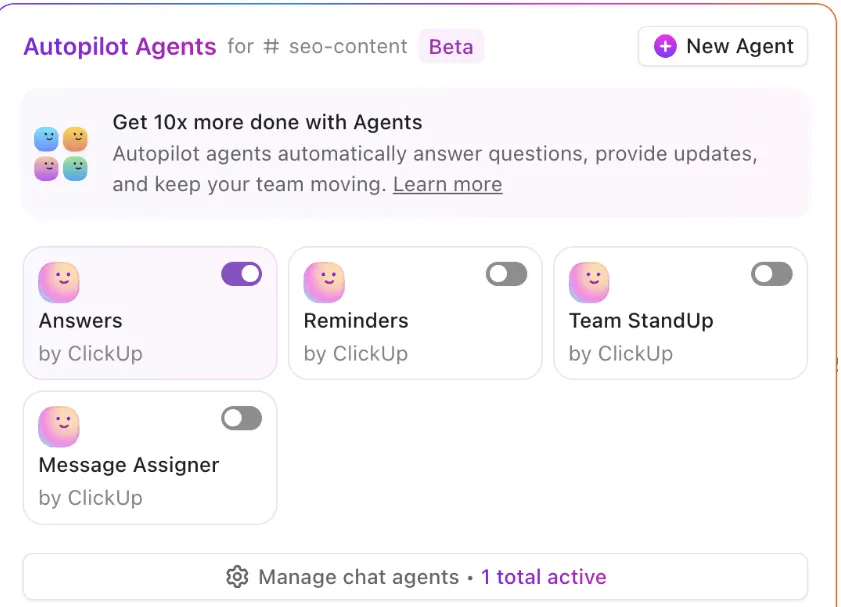 Färdiga agenter eller skapa dina egna i ClickUp  ; AI-agenter för dataanalys