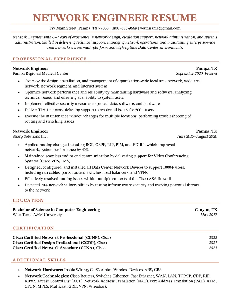 Mẫu sơ yếu lý lịch kỹ sư của Resume Genius