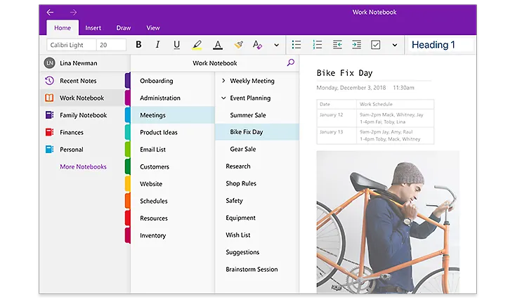 OneNote (الأفضل لتدوين الملاحظات بتنسيق حر وتنظيمها)