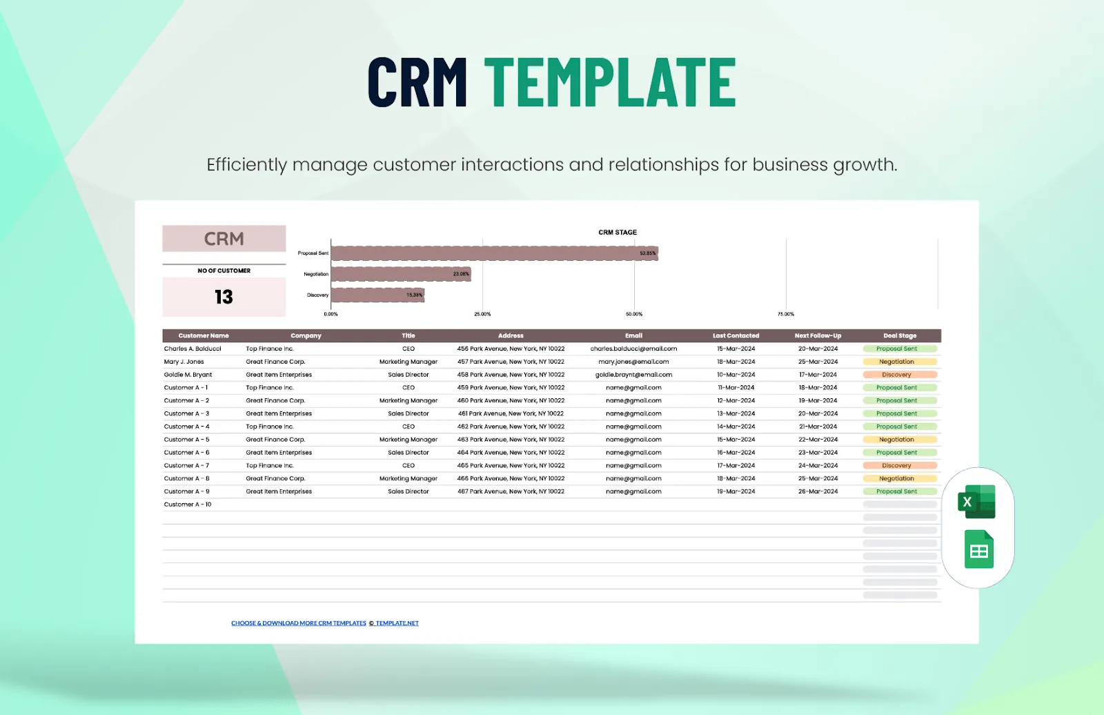 Modello Excel CRM di Template.net